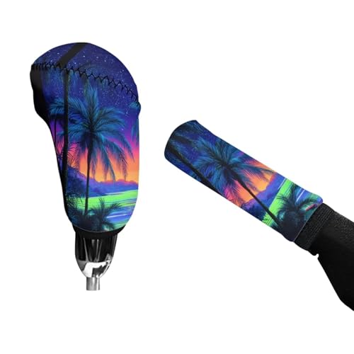 Jeiento Hawaii Tropical Coconut Tree Auto Gear Shift Knob Cover+Handbrake Cover Set Auto Interior Decor Universal Fit Most Vehicle SUV Trunk - color: Hawaii Tropical Coconut Tree