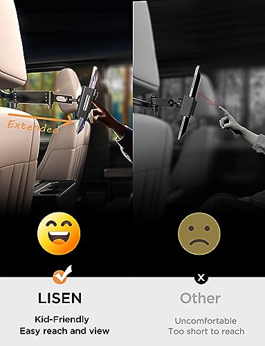 LISEN Car Headrest Tablet Holder - [3 in 1 Extension Arm] Adjustable Tablet Car Mount for Back Seat (4.7-11) - size: 4.7-11