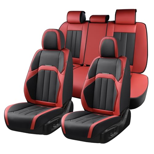 Coverado Car Seat Cover, Cover for Cars Full Seat, Premium Leather, Universal Fit Waterproof Seat Protectors, Car Seat Cushion Non-Slip for Most Cars-Black Red - color: Black-Red, size: FullSet