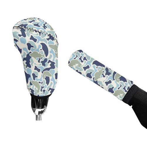 Handbrake and Gear Shift Knob Cover 2 Piece Automobile Hand Brake Cover Car Interior Accessories - color: Blue Fish Camo