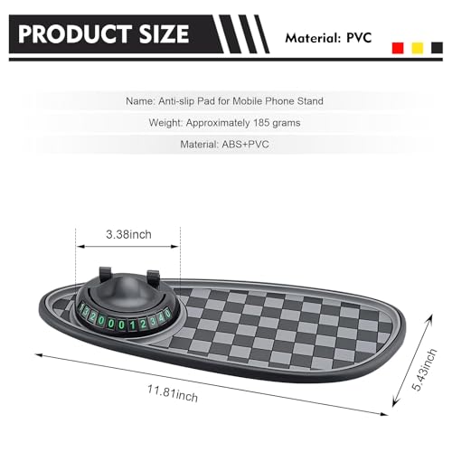 Car Dashboard Mat, Non-Slip Washable Center Console Storage Pad, 11.8" x 5.4" Rotatable Phone Holder Large Storage Tray Parking Number Sign, Universal Multifunctional Organizer (Black #B) - color: Black #B