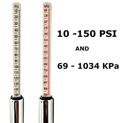150 Psi Professional Semi Truck Tire Pressure Gauge and Dually Truck Air Gauges. Great for RV Tire Pressure, Cars, and Drivers with Bad Knees appreciate the Long Dual Head Chuck and Heavy Duty Design.