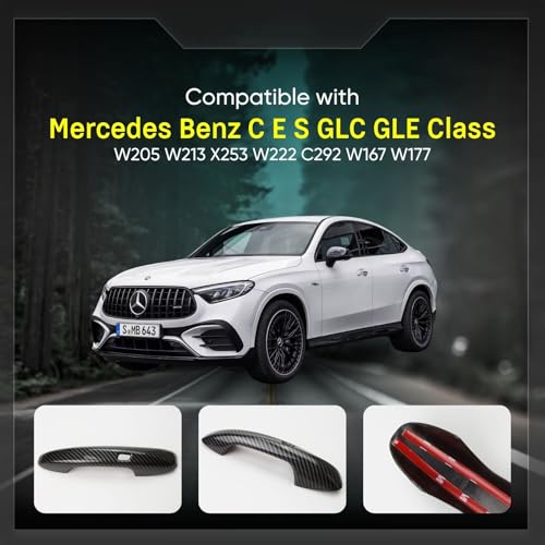Car Door Handle Cover fit for Mercedes Benz C E S GLC GLE Class W205 W213 X253 W222 C292 W167 W177 2016-2022 – ABS Carbon Fiber Protector, 4PCS Trim Accessories Compatible Left Right Side