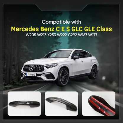 Car Door Handle Cover fit for Mercedes Benz C E S GLC GLE Class W205 W213 X253 W222 C292 W167 W177 2016-2022 – ABS Carbon Fiber Protector, 4PCS Trim Accessories Compatible Left Right Side