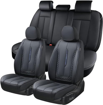 Coverado Car Seat Cover Full Set, Black Seat Covers Front Seats Back Seat Covers, Nappa Leather Waterproof, Car Seat Cushion, Car Seat Protector Universal Fit Most Cars - color: Z-Black, size: Fullset