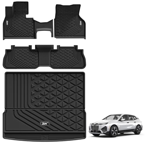 3W BMW iX Floor Mats & Cargo Liner 2022 2023 2024 2025, xDrive45/50/60 M60 M70, All Weather TPE Custom Fit Floor Liner, 1st 2nd Rows & Trunk Mat Full Set Car Accessories - style: 8) iX 2022-2025 | Full Set