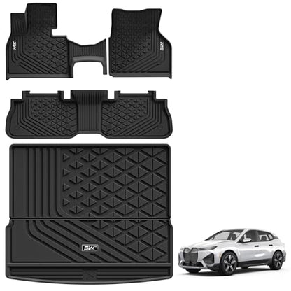 3W BMW iX Floor Mats & Cargo Liner 2022 2023 2024 2025, xDrive45/50/60 M60 M70, All Weather TPE Custom Fit Floor Liner, 1st 2nd Rows & Trunk Mat Full Set Car Accessories - style: 8) iX 2022-2025 | Full Set