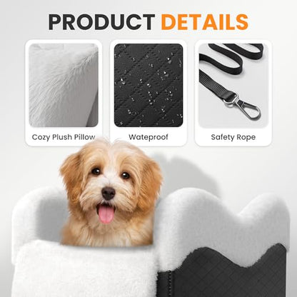 Portable Small Dog Seat for Car, Luxury Center Console Dog Car Seat Booster with Safety Tethers, Anti-Collapse Pet Travel Carseat for SUV, Truck (Black/White) - color: Black/White