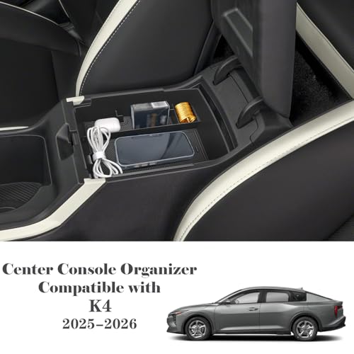 ABS Center Console Organizer Compatible with Kia K4 2025 2026 Storage Box Interior Accessories Embedded Storage Armrest Box (Black)