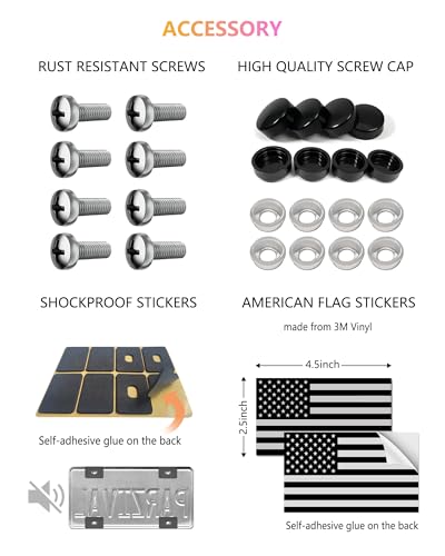 American Flag License Plate Frames - 2 Pack Black Patriotic USA Car Tag Frame, Raised 3D Stars & Stripes Plastic Holder with 3D Metal Decals - style: Black-Plastic