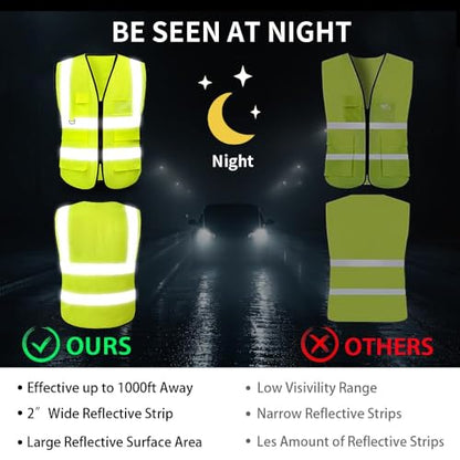 High Reflective Safety Vest for Men Women Breathable With Pocket Zipper for Build Oudoor Work Meet ANSI/ISEA Standard
