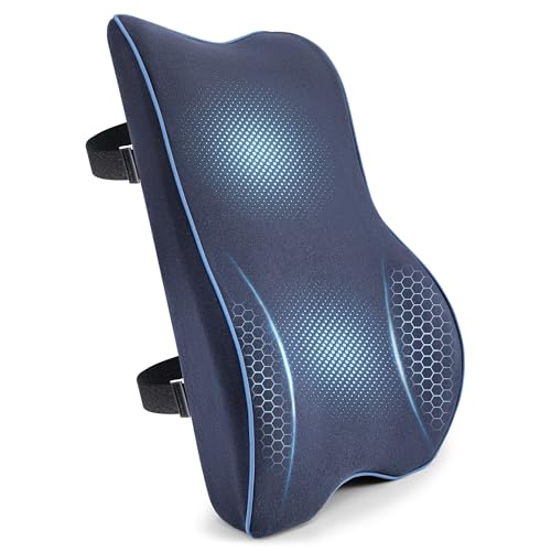 Lumbar Support Pillow for Office Chair Car Seat Gaming Chair, Memory Foam Back Support Pillow, Lumbar Cushion Back Cushion for Lower Back Pain Relief, Adjustable Strap Washable Cover-Navy Blue - color: Navy Blue