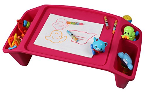 Basicwise Set of 12 Activity Desk Table with Built-In Cup Holder & Storage Compartments Multipurpose Lap Tray for Home Learning Art Activities Snack Time & Floor-Based Task Raised-Leg Design, Pink - color: Pink, size: Set of 12
