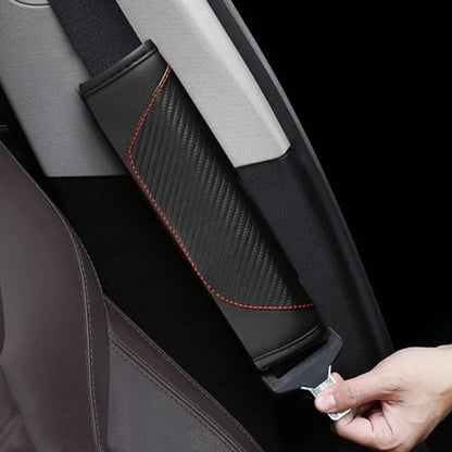2PCS Car Seat Belt Cover, Carbon Fiber Safety Seatbelt Shoulder Strap Covers, Breathable Leather Soft Harness Pad for Car Interior Accessories (Black) - color: Black
