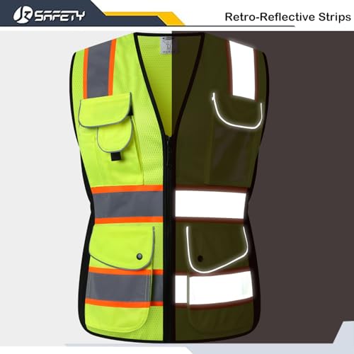 JKSafety Women Hi-Vis Reflective Safety Vest | Neon Color body Sewed Reflective Strips Breathable Lightweight ANSI Compliant - color: V168-yellow, size: Medium