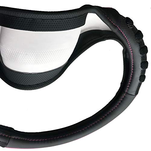 Flying Banner car Steering Wheel Cover Faux Leather Massage Universal fit 3D Honeycomb Hole Anti-Slip Sporty 15 Inches (Pink Black) - color: Pink black