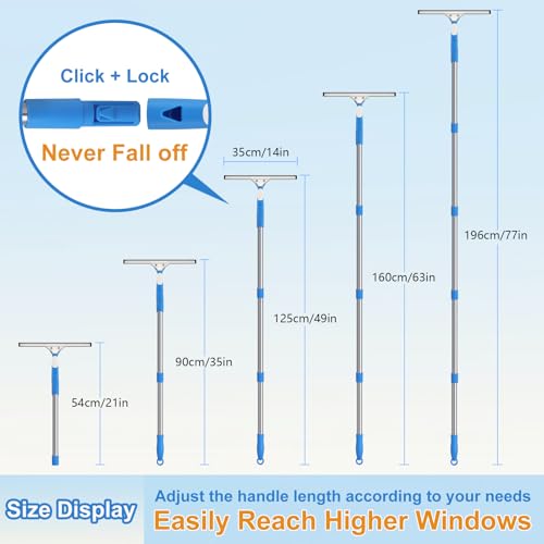 Mitclear 77'' Professional Squeegee Window Cleaner Tool with Extension Pole, Car Windshield Cleaning Kit with Long Handle, Window Washing Equipment for Indoor Outdoor Windows & Car Glass - size: 6.5 Feet