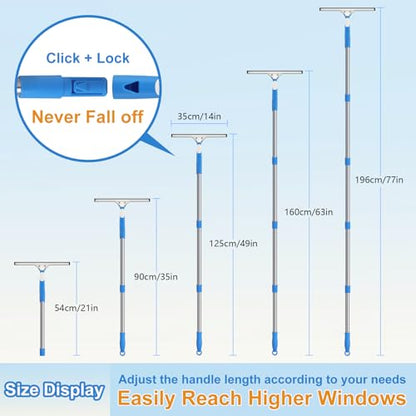 Mitclear 77'' Professional Squeegee Window Cleaner Tool with Extension Pole, Car Windshield Cleaning Kit with Long Handle, Window Washing Equipment for Indoor Outdoor Windows & Car Glass - size: 6.5 Feet