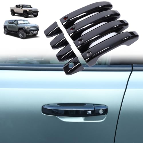 for Hummer EV Accessories Exterior Door Handle Covers Compatible with Hummer EV SUV Pickup 2022-2024 2025 ABS Car Door Handle Protectors Cap, Front Rear Outer fror 4 Door Version, 8PCS (Piano Black) - color: Piano Black