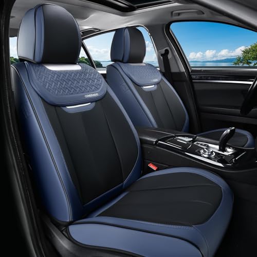 Coverado Front Seat Covers, Breathable Nappa Leather Car Seat Cover, Universal Seat Covers for Cars, Waterproof Car Seat Protector, Driver Seat Cover Fit for Most Cars(Blue&Black) - color: Blue&Balck, size: Front
