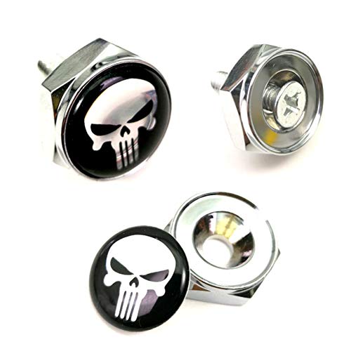 Aootf License Plate Screw Bolt Caps- Logo Billet Metal Car License Plate Bolts Frame Screw Cover with Black Skull Sticker, License Plate Frame Security Fastener Kit with Anti-Rattle Foam Pads - color: Skull Screws