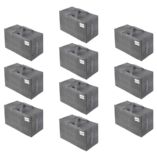 VENO 10 Pack Extra Large Heavy Duty Moving Bags with Wide Opening & Reinforced Handles, Reusable Storage Tote Bags with Strong Zippers for Clothes, College Dorm Essentials & Moving Supplies - color: Dark Gray, size: 10 Pack