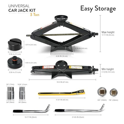 Car Jack Kit with Tesla Pad & Universal Rubber Pad 3 Ton (6,600 lbs) | Scissor Jack for Car - Tire Jack Tool Kit | Portable, Ideal for SUV and Auto - Universal Emergency Kit with Lug Wrench - size: Car Jack Kit 3 Ton + pads/gloves/tire press