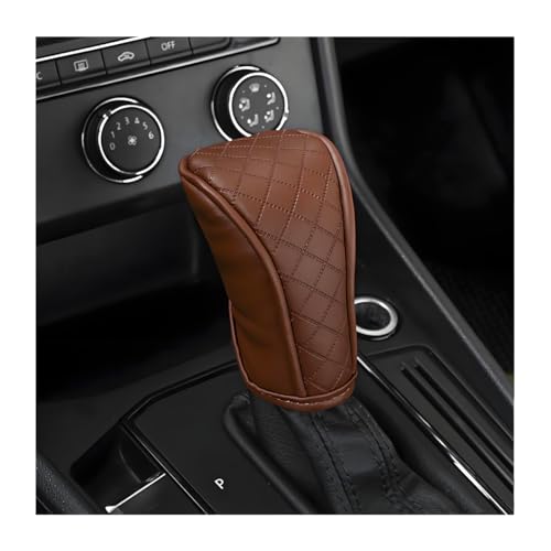 Car Gear Shift Cover, Leather Anti-Slip Waterproof Vehicle Stick Shifting Handle Protector, Breathable Automotive Interior Gear Shifter Knobs Decorative Cover, Universal Fit (Brown) - color: Brown