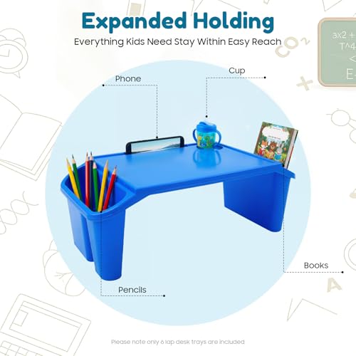 6 Pack Kids Lap Tray with Storage Slots, Stackable Portable Kids Lap Desk, 20" L X 10" W X 7" H Plastic Table Kids Activity Tray for Writing Eating Drawing Reading (Blue) - color: Blue