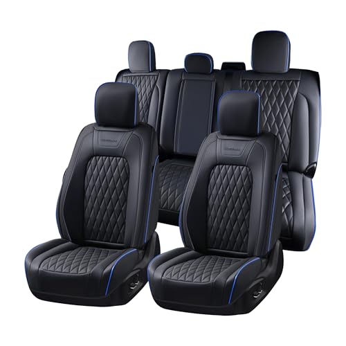 Coverado Leather Ford F150 Seat Covers Full Set, Automotive Seat Covers for Pick-up Truck, Waterproof Cushion Cover for 2015-2026 F150 and 2017-2026 F250 F350 F450 (Blue line) - color: Blueline, size: Fullset