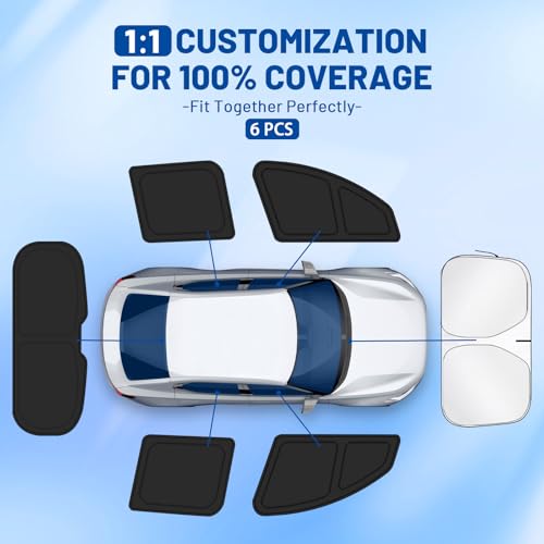 Car Window Shades for Toyota Camry 2012-2017 Accessories - Full Set 6PCS Side Window Sunshades with Memory Frame & Blackout Fabric, Privacy UV Shield for Camping/Travel - size: Fit for Toyota Camry 2012-2017