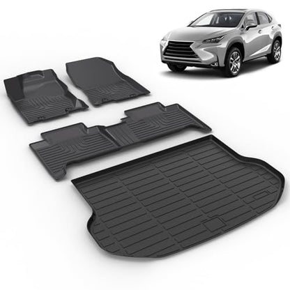 All Weather Car Floor Mats & Cargo Liner Set Fit for Lexus NX NX300 / NX300h / NX200t 2015 2016 2017 2018 2019 2020 2021 Floor Liners Trunk Liner NX Cargo Mat Accessories Black - style: 16)For Lexus NX 2015-2021 Full Set