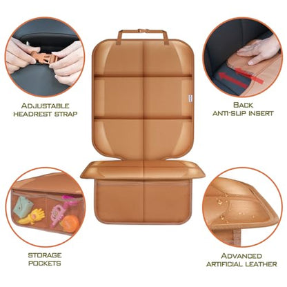 Meolsaek Car Seat Protector for Child Car Seat, Durable 600D Fabric Waterproof Car Seat Cover with Thick Pad Non-Slip Backing，No Imprints (Tan-1 pc) - color: Tan-1 pc