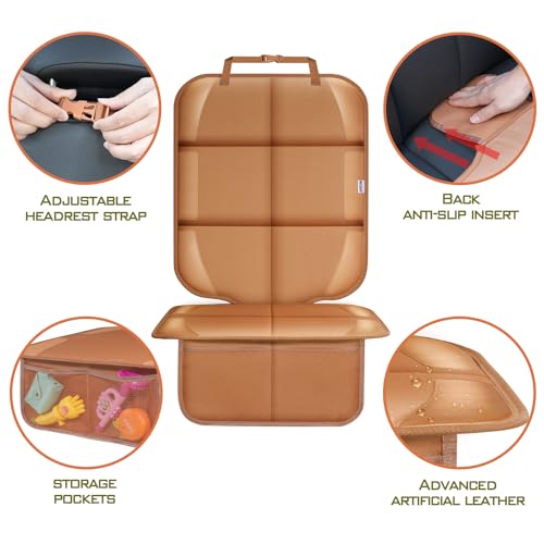 Meolsaek Car Seat Protector for Child Car Seat, Durable 600D Fabric Waterproof Car Seat Cover with Thick Pad Non-Slip Backing，No Imprints (Tan-2 pcs) - color: Tan-2 pcs