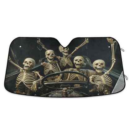 Windshield Sun Shade Funny Skeletons in Car Front Window Block UV Shades Visor Reflective Retractable for Car SUV Trucks - color: F011