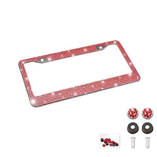 Bling Car License Plate Frame, Handcrafted Crystal Stainless Steel License Plate Frame, Sparkly, Durable, Universal Fit, Car Accessories for Girls, Women (Red) - color: Red, size: 1PCS
