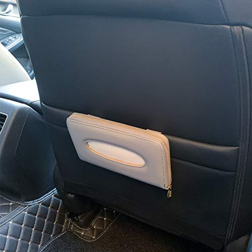 Car Sun Visor Tissue Holder, Napkin Holder, PU Leather Backseat Tissue Case Holder for Car Vehicle with Zipper (Grey) - color: Grey