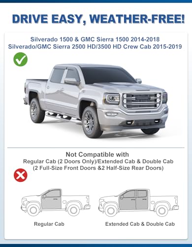 Out-Channel Window Rain Guards Fit for 2014-2018 Chevrolet Silverado & GMC Sierra 1500 2500HD 3500HD Crew Cab, Window Visors Vent Shades Wind Deflector Dark Smoke with Thicker 4PCS - size: Fit for 2014-2018 Silverado & Sierra Crew Cab