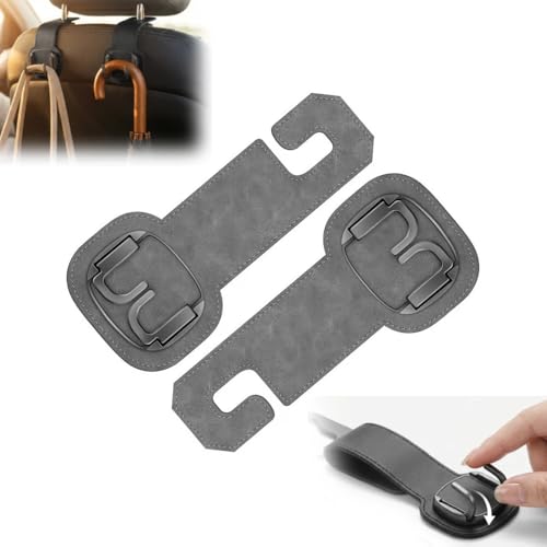 Car Seat Hooks for Headrest, 2 Pack Universal Leather Purse Holder with Double Metal Hooks, Car Back Seat Storage Organizer Hook for Handbags, Grocery Bags, Bottles (Gray- 2PCS) - color: Gray- 2PCS