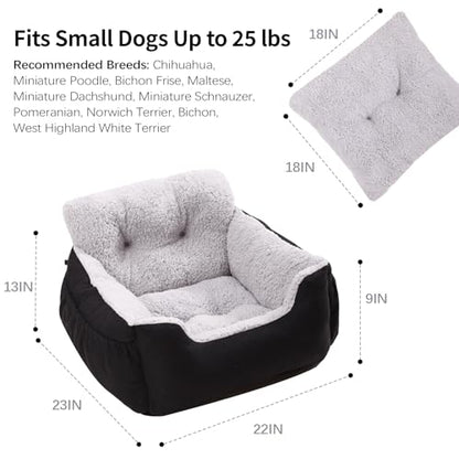 Oiilores Dog Car Seat for Small Dogs,Washable Pet Booster Seats for Car with Clip-On Safty Leash, Reversible Puppy Carseat with Storage Pockets, Travel Carrier Bed for Dogs Under 25 lbs, Grey