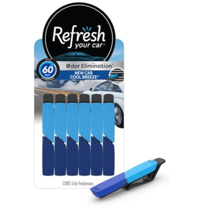 Refresh Your Car Odor Eliminating Auto Vent Stick Car and Home Air Freshener, New Car/Cool Breeze Scent, 6 Sticks