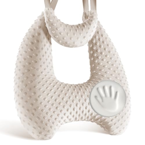 Memory Foam Kids Travel Pillow, Car Pillow for Kids, H-Shape Car Pillows for Sleeping, Removable Pillowcase, Adjustable, Velvet Dots, Beige - color: Velvet Dots Beige