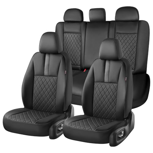 Coverado Car Seat Covers Full Set, Automotive Leather Seat Covers for Car，Universal Fit Front Back Seat Cover, Non-Slip Waterproof Breathable Car Seat Protector - color: Black, size: Fullset