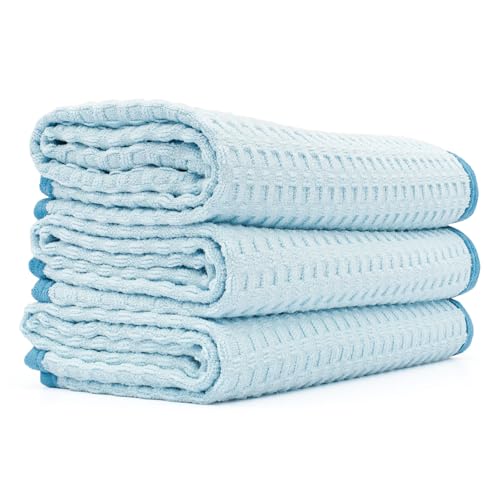 The Rag Company Dry Me A River, Professional Korean 70/30 Blend Microfiber Waffle-Weave Drying & Detailing Towels, Soft Suede Edges, 390 GSM, 16x24 Inches, Light Blue, 3-Pack - color: Light Blue, size: 16in x 24in