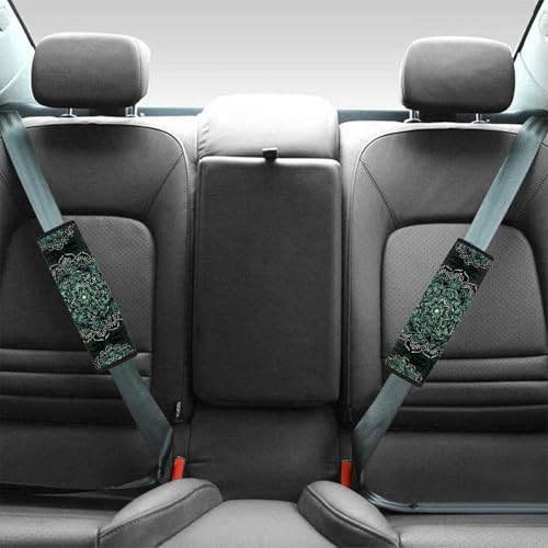 2 Pcs Green Mandala Car Seat Belt Pads for Men Women Trendy Auto Accessories Universal Fit Vehicles SUV Van Shoulder Straps Covers - color: Green Mandala