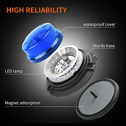 AUXMOTEC Blue Led Emergency Strobe Beacon Lights Bar with Magnetic Mount and 8 Flash Models Warning Safety Flashing Rooftop Signal Lamps for Firefighters Police Vehicles(24-LED 12V-24V) - color: #3 Blue