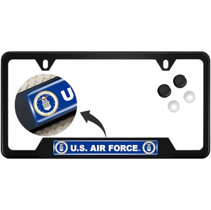[Officially Licensed Product] - Stainless Steel Matte Black CAR 2-Hole Standard Size - Domed Custom-Made Corrosion-Resistant License Plate Frame with US Air Force Design & Free caps - (Qty: 1 Frame) - size: U.S. Air Force - Style 1
