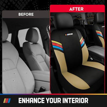 NASCAR Car Seat Covers, Beige Leather and Mesh Seat Covers, Universal Fit Front Seat Covers for Cars with Airbag-Compatible Design, Durable Racing-Inspired Car Interior for Cars, Trucks & SUVs - color: Beige