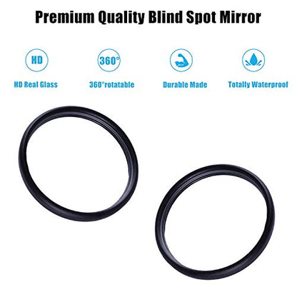 LivTee Black Framed Round Blind Spot Mirror, HD Glass and Wide Angle Rearview Mirror with Adjustable Stick for Universal Car (2 pcs) - size: Round