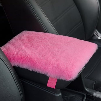 SEG Direct Auto Center Console Cover, Furry Car Armrest Cover, Soft Fluffy Middle Console Pad, Car Armrest Seat Box Cover for Women Men, Universal Fit for Most Vehicle, SUV, Truck, Car (Pink) - color: Pink
